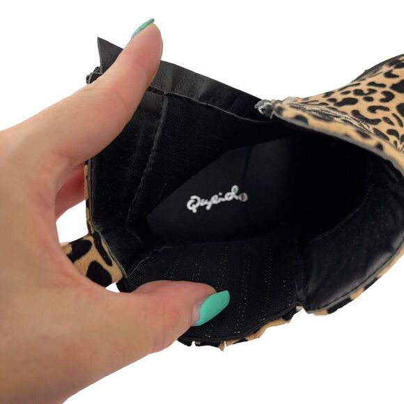 Qupid Cheetah Ankle Boots Bootie Animal Print Size 8 Black Tan Chunky Block Heel - Picture 9 of 13